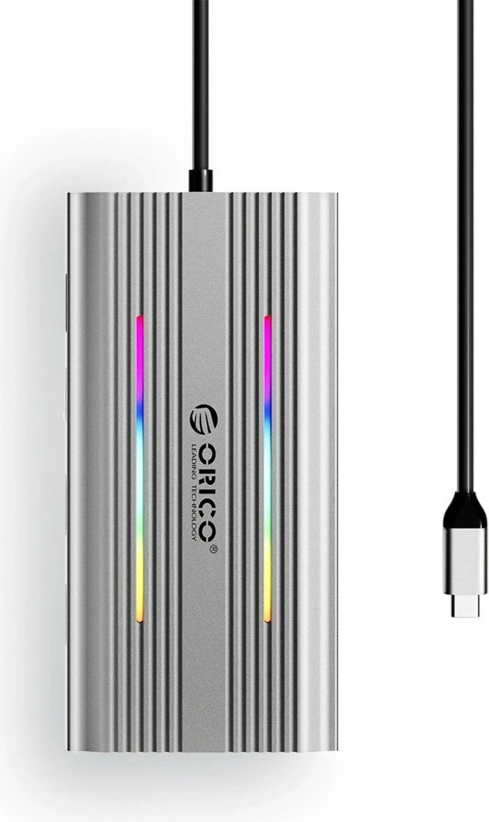 Hub Orico USB-C 12w1 XDR-X2, 3x USB-A, USB-C PD 100W, HDMI 4K, VGA, RJ45, argjendtë