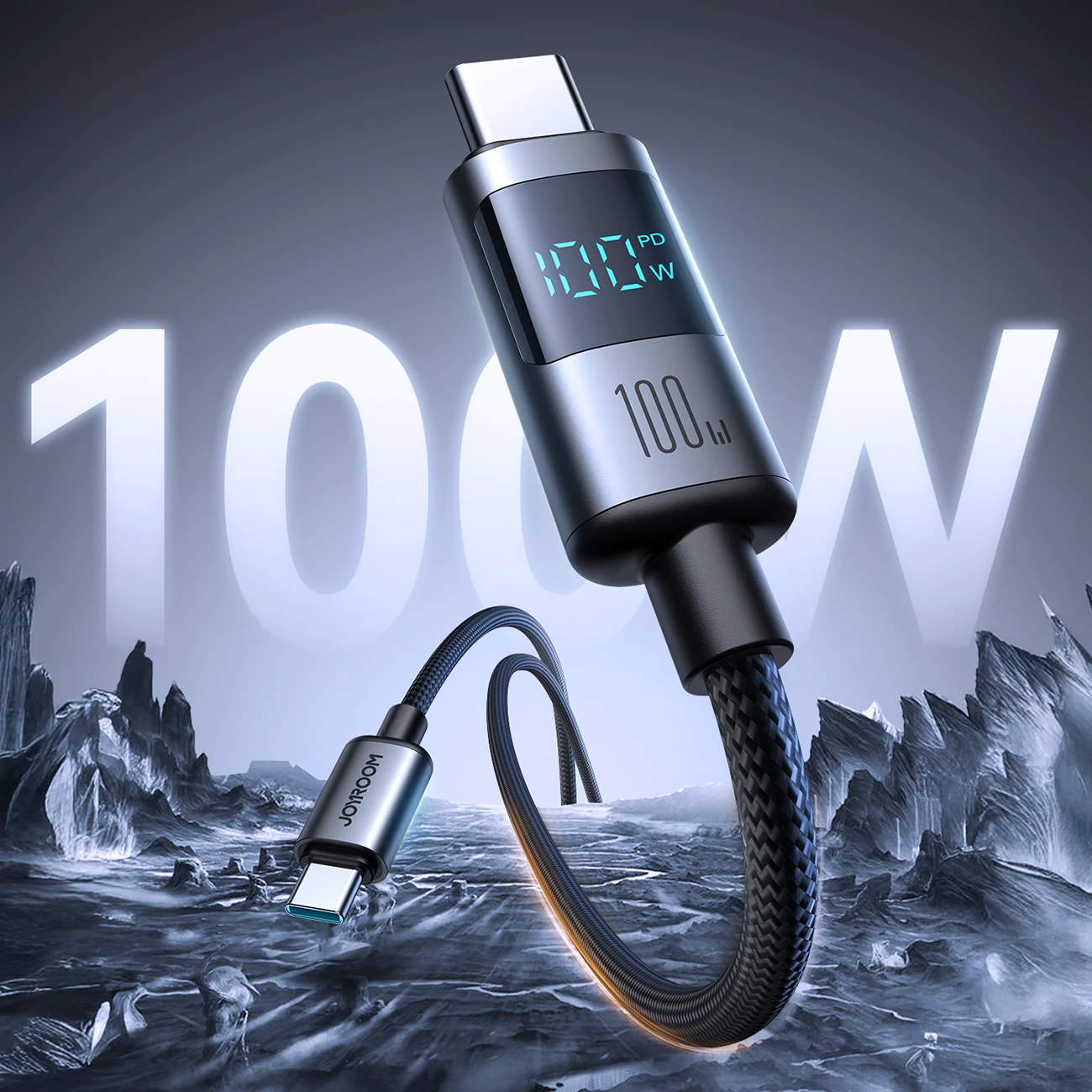 Kabllo USB-C në USB-C Joyroom S-A16 Pro Prism Series, 1.2m, 100W, me ekran digjital, e zezë