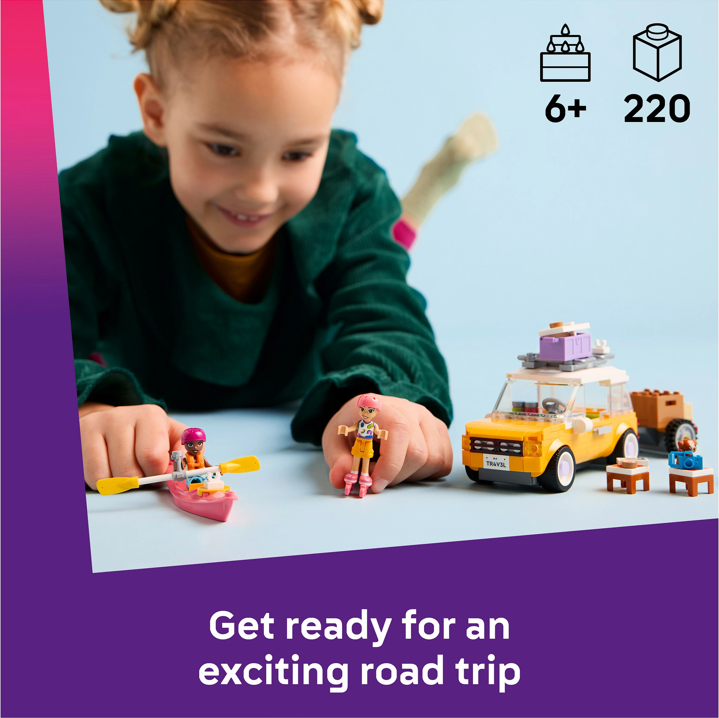 Set ndërtimi LEGO Friends 42659, veturë udhëtimi, 220 copë, e verdhë