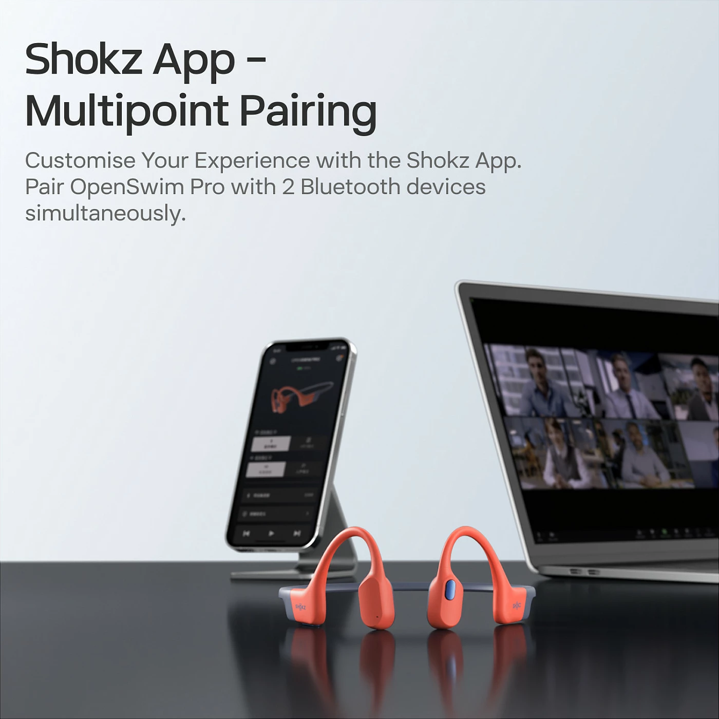 Kufje sportive Shokz OpenSwim Pro, bone conduction, 32GB, Bluetooth 5.4, IP68, gri