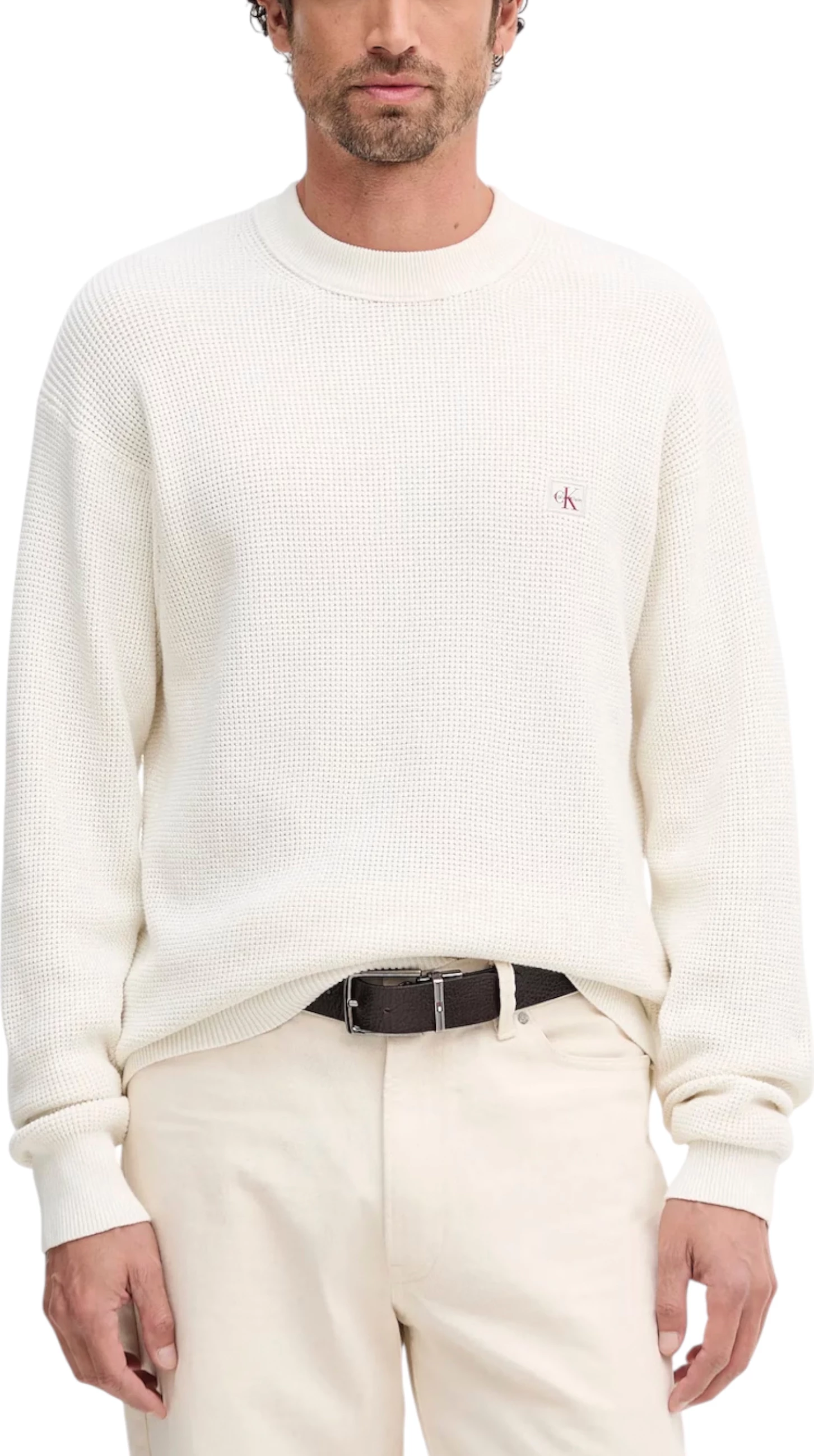 Xhemper për meshkuj Calvin Klein Jeans LV04RD313G, krem e çelët