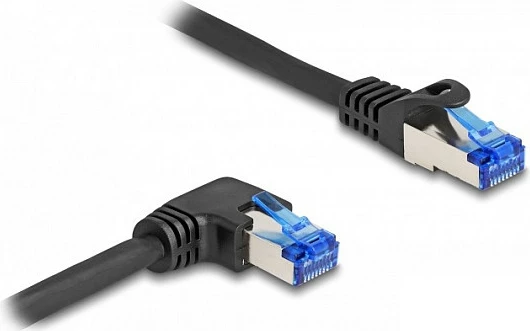 Kabllo rrjeti DeLOCK RJ45 Cat6a S/FTP 2 m, njëra anë e drejtë njëra këndore, e zezë
