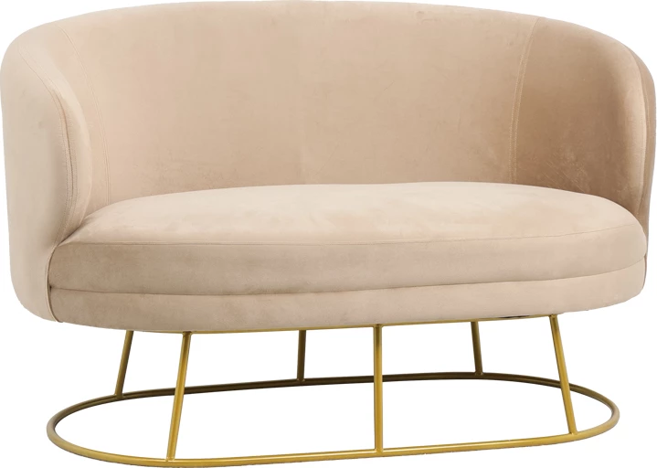 Divan dy vendësh Rony, kadife, këmbë metali të artë, 135x75x85cm