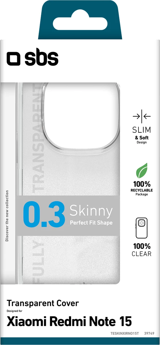Mbështjellës SBS Skinny Cover për Xiaomi Redmi Note 15, TPU, transparent