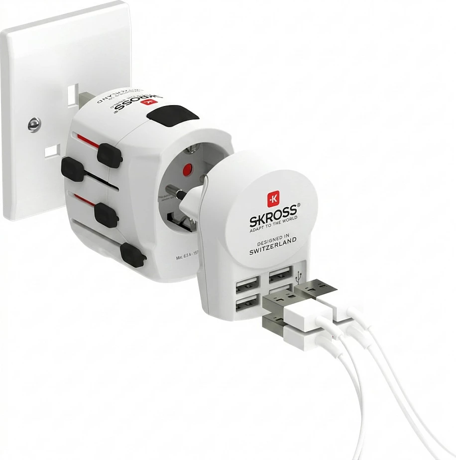 Adapter udhëtimi universal SKROSS MUV Micro, me USB, i bardhë