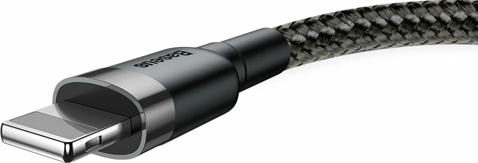 Kabllo Baseus Cafule CALKLF-AG1, USB-A në Lightning, 0.5m, 2.4A, QC 3.0, e zezë-gri