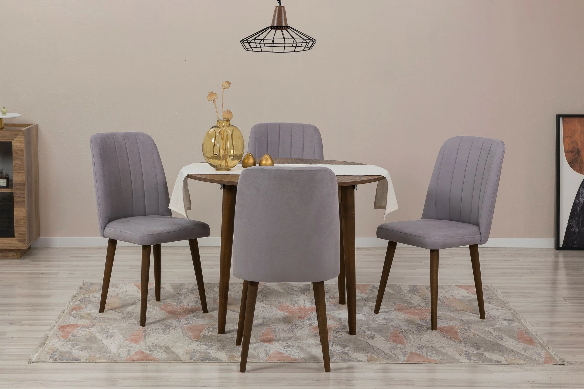 Tavolinë me karrige, zgjatshme, 5 copë, Skye Decor Vina 0701, ngjyrë arre, gri