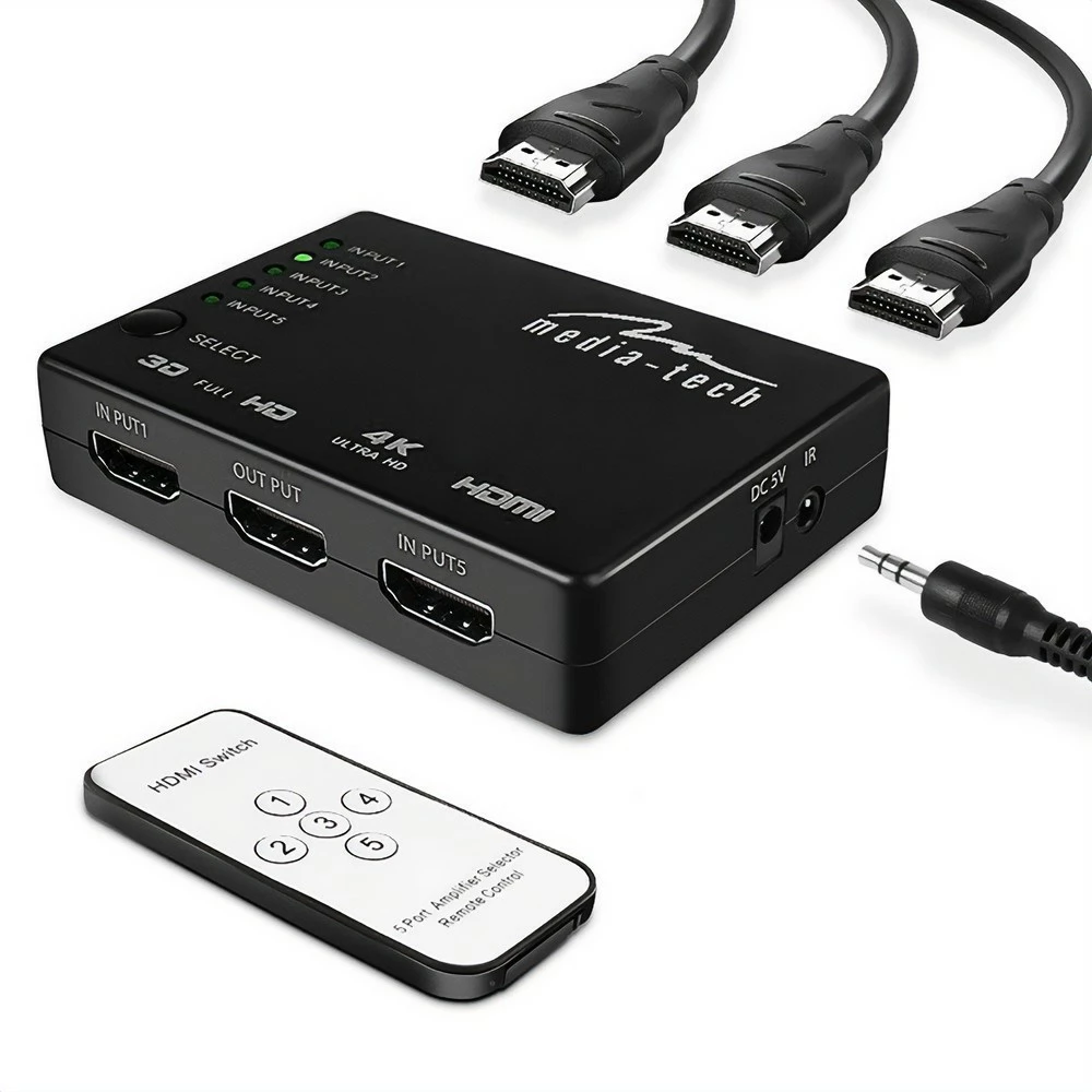 Switch HDMI 5-portësh Media-Tech MT5207, me telekomandë, i zi