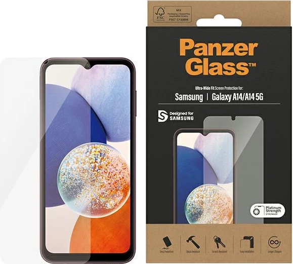 Mbrojtës ekrani PanzerGlass Ultra-Wide Fit për Samsung Galaxy A14 5G/A14, xham i fortë