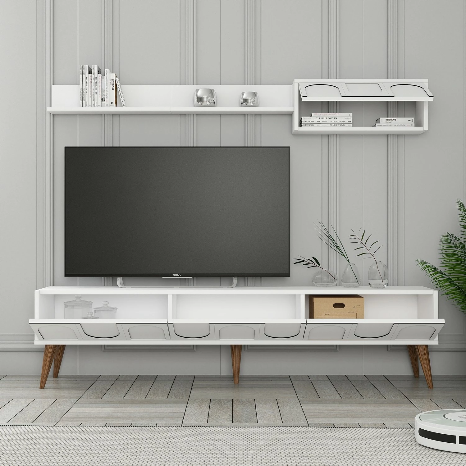 Njësi TV Skye Decor, Lyon 2, e bardhë dhe arre