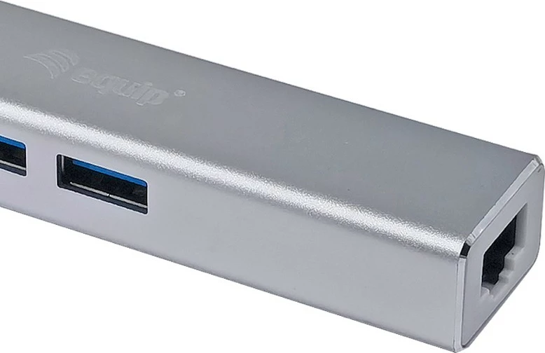 USB-C hub Equip 133481, 3 porte USB 3.0, Gigabit Ethernet, alumini, silver