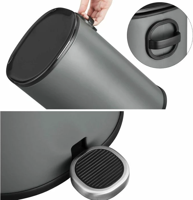 Kosh mbeturinash me pedal SONGMICS LTB14GS 5 L, çelik inox, me enë të brendshme, gri/zi