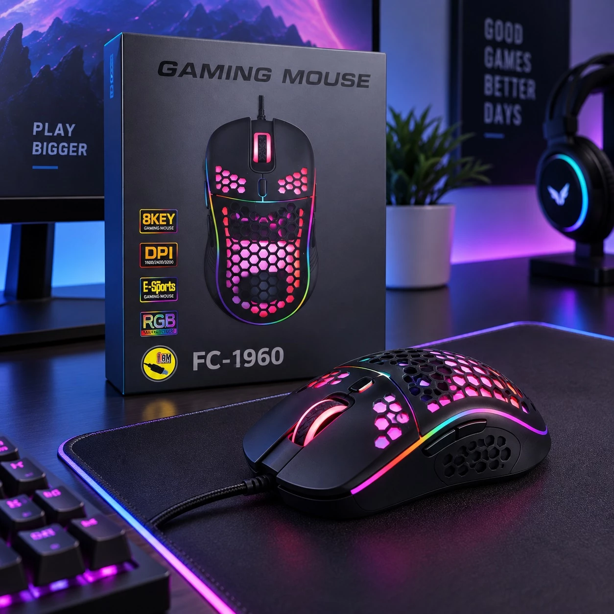 Maus Gaming FC-1960 me Ndriçim Shumëngjyrësh dhe Dizajn Honeycomb