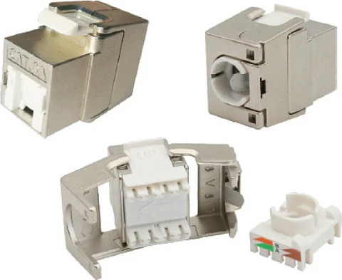 Keystone RJ45 EFB Elektronik Cat6A STP 500MHz, shortbody, me shutter, argjend