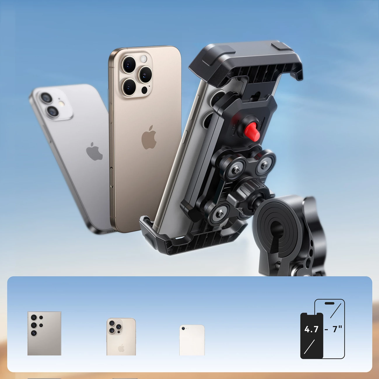 Mbajtës timoni për celular Joyroom JR-ZS428, shok-rezistent, rrotullim 360°, për biçikletë/motoçikletë/skuter, 4.7-7 inch, i zi