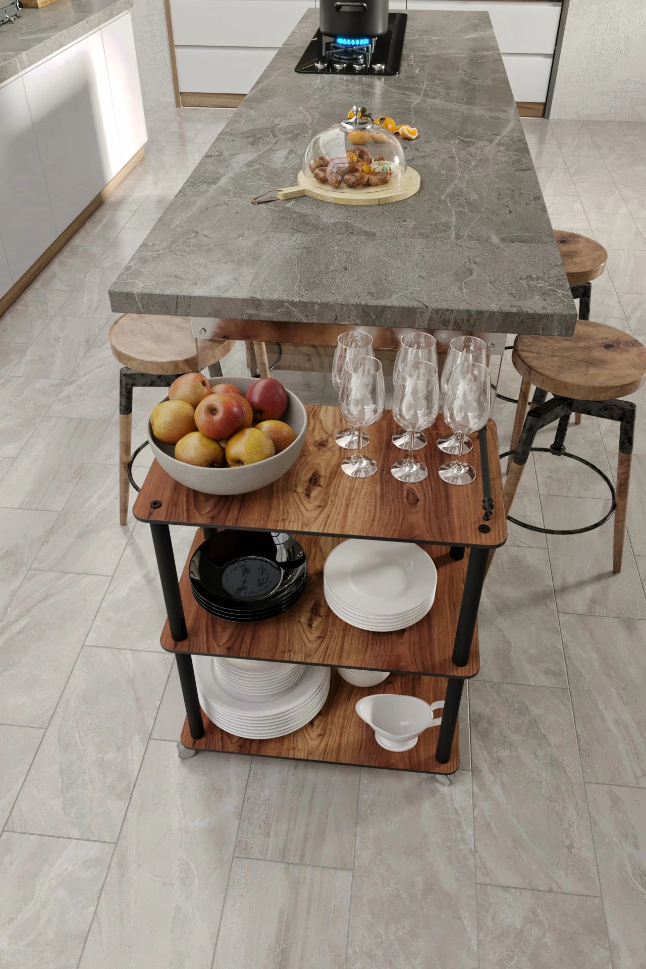 Karrocë shërbyese për darkë, ngjyrë arre, Skye Decor