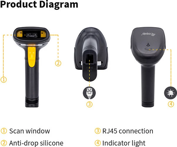 Skaner barkodi EQUIP 1D USB me mbajtëse, 1.8 m kabllo, i zi