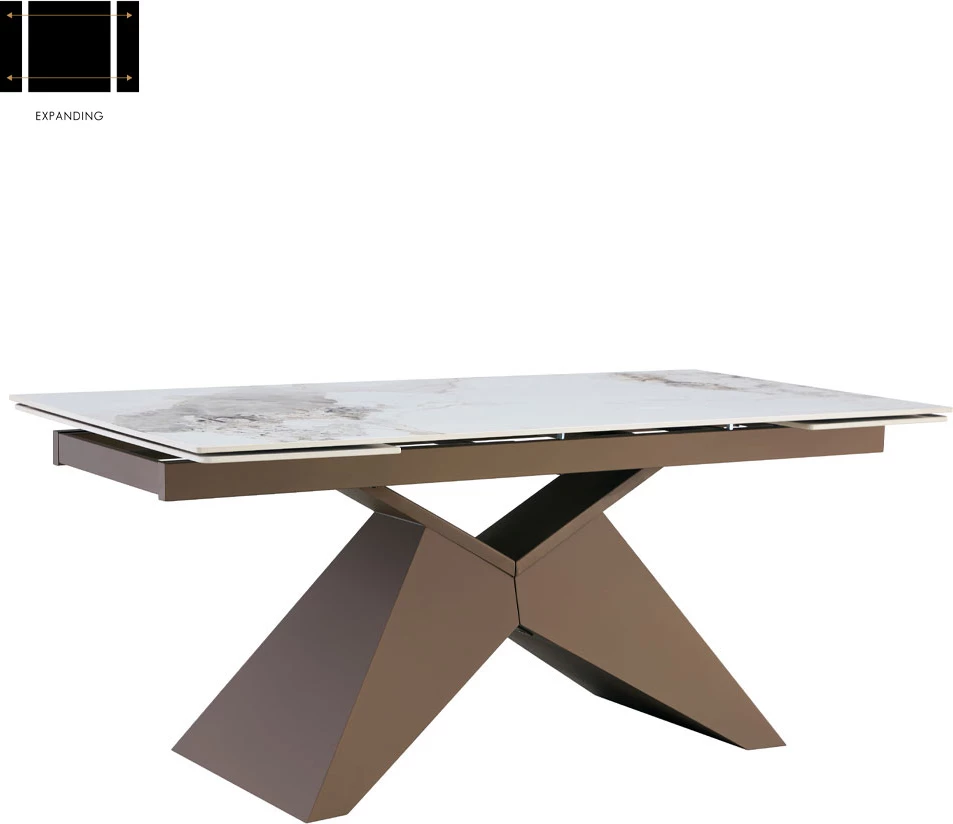 Tavolinë zgjatëse Marron, e bardhë me motiv mermeri, 180x90x75cm