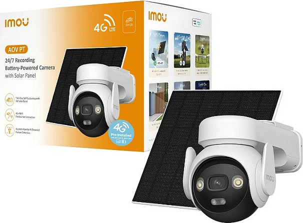 Kamerë sigurie IP Imou AOV PT 5MP, 4G LTE, Wi‑Fi, me panel solar, e jashtme, e bardhë