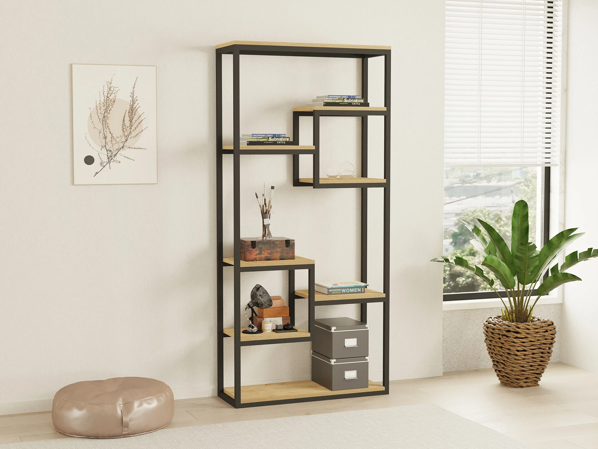 Raft librash Hanah Home, Emina, ngjyrë safir dhe e zezë