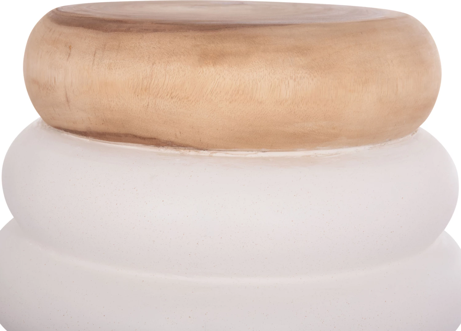 Tavolinë anësore PUFFAT, fibër-cement, ngjyrë e bardhë, sipërfaqe druri teak, FH18172.02, 45x46cm