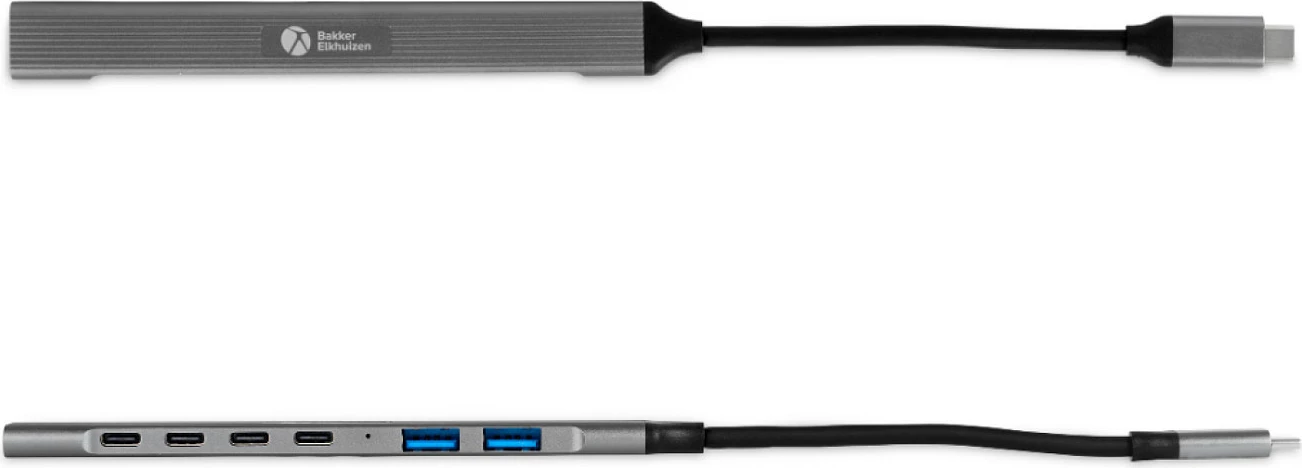 USB-C hub BakkerElkhuizen 7-në-1, 3x USB-A + 4x USB-C, 5 Gbps, aluminium, gri/zi