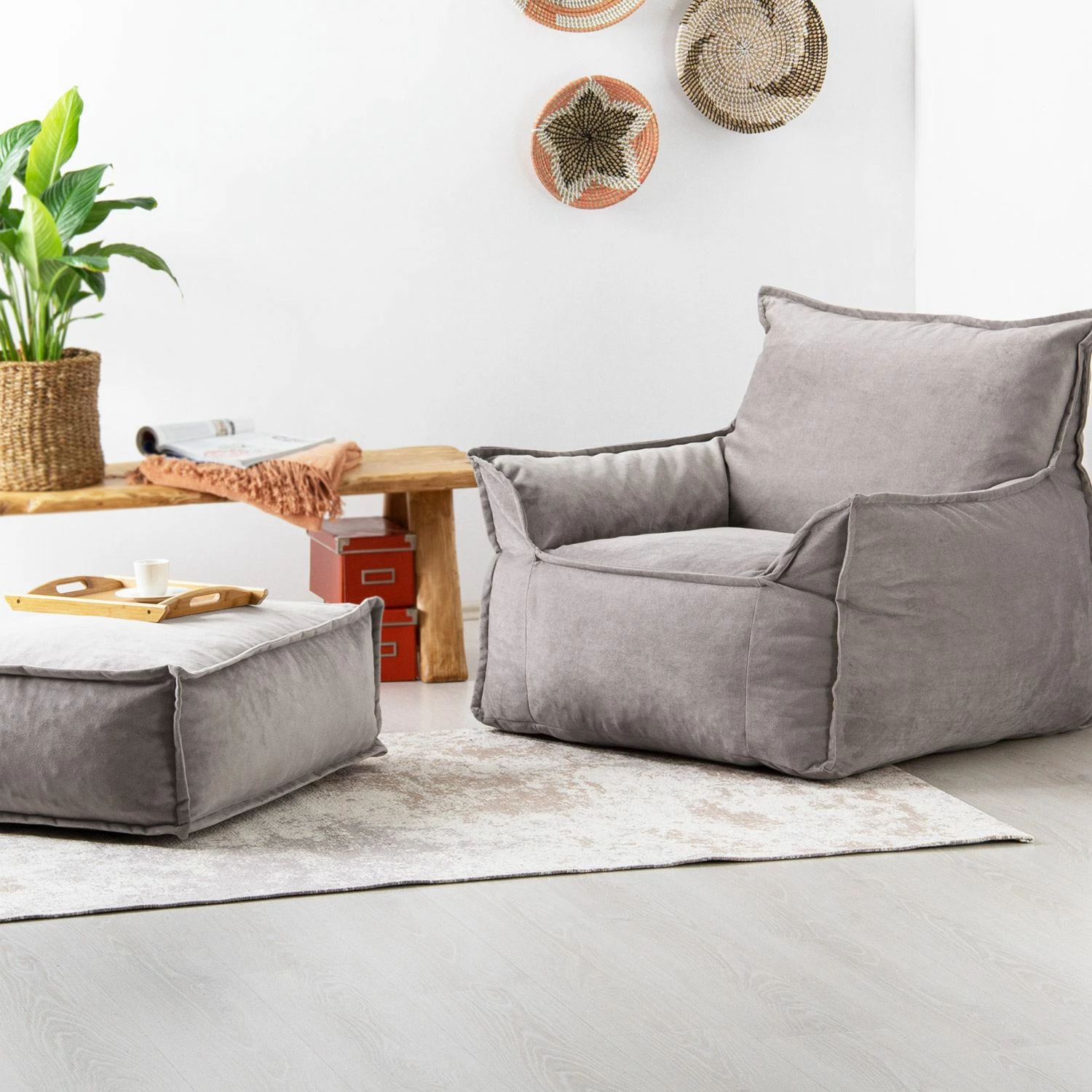 Karrige një vend me pouffe, ngjyrë gri e çelët, Atelier del Sofa, Notre Set