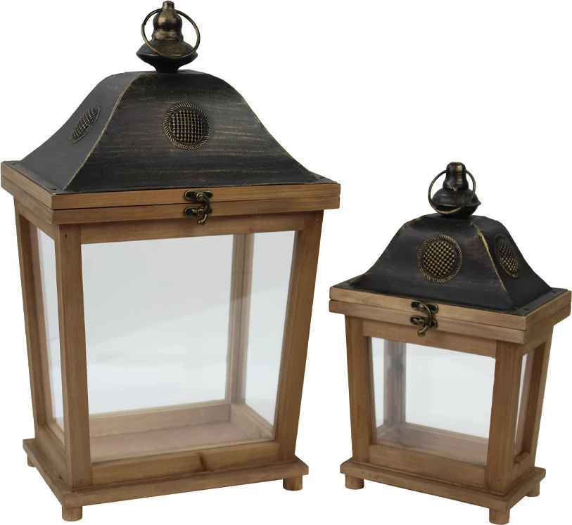 Set llambadarësh RAISA, 2 copë, dru natyral, xham, 28x20x49 cm