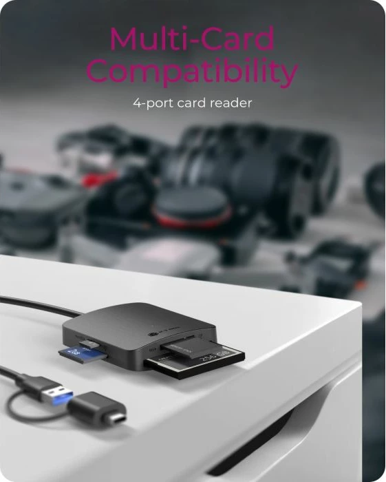 lexues kartelash ICYBOX IB-CR302-CU3, USB 3.2 Gen 1 (5 Gbit/s), lidhje USB-A dhe USB-C, UHS-I, për SD/microSD/CompactFlash/Memory Stick, e zezë
