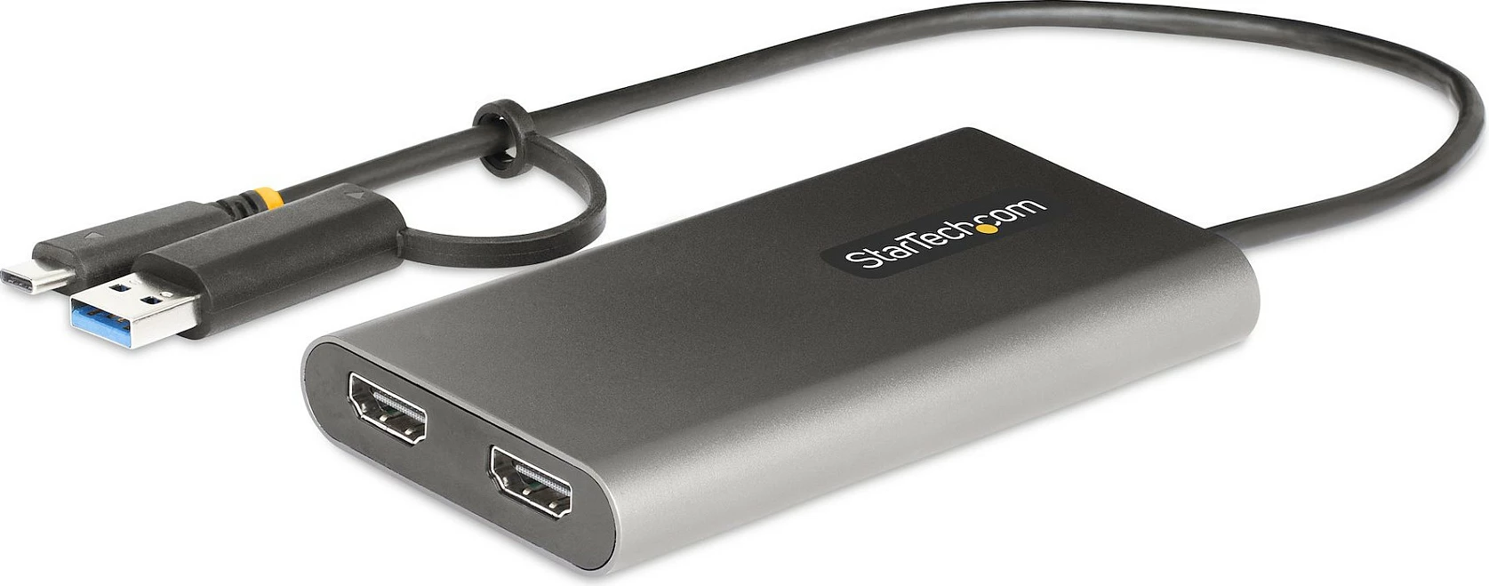 Adapter USB-C/A në Dual HDMI StarTech, 2x HDMI, 4K 60Hz, Power Delivery 100W, gri