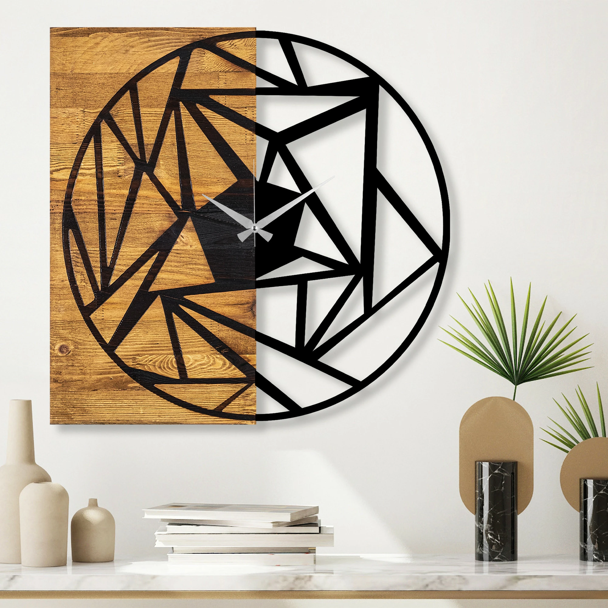 Orë muri dekorative prej druri Wallity, ngjyrë arre dhe e zezë, 60x3x58cm