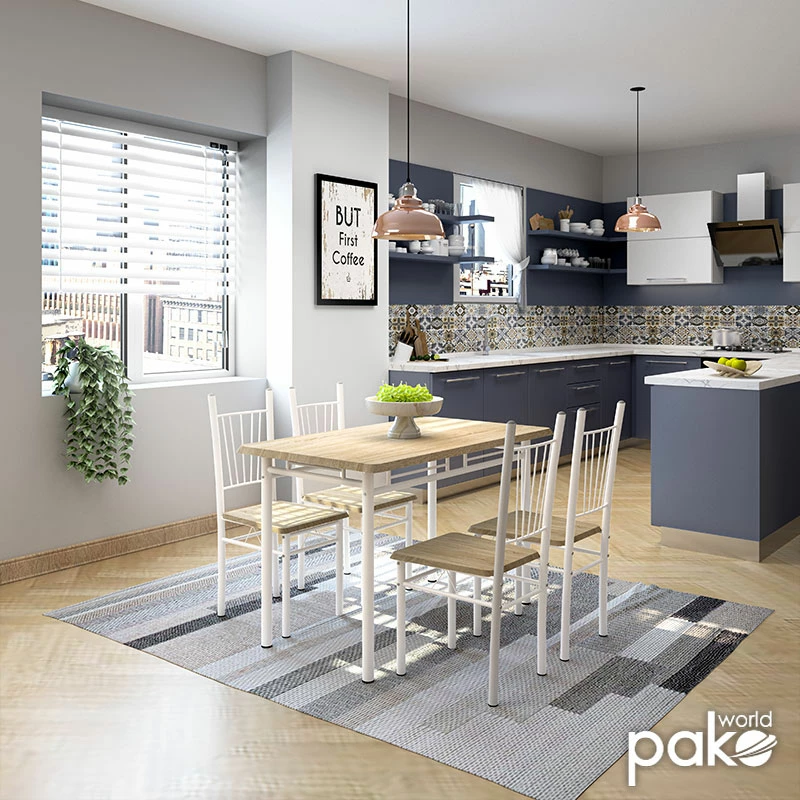 Tavolinë me karrige Roza 5 copë ngjyrë sonoma - këmbë të bardha me shkëlqim 120x70x75cm