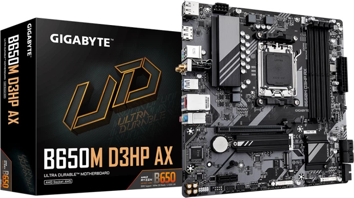 Pllakë amë GIGABYTE B650M D3HP AX, mATX, AMD AM5, DDR5, Wi‑Fi, 2.5GbE, e zezë