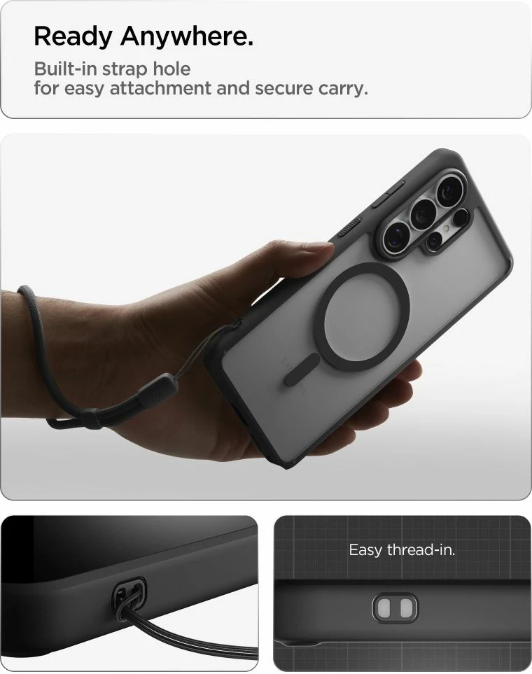 Mbështjellës Spigen Ultra Hybrid MagSafe për Samsung Galaxy S26 Ultra, dizajn hibrid TPU+PC, kompatibil me MagSafe, transparent i zi (Clear Black), 1 copë