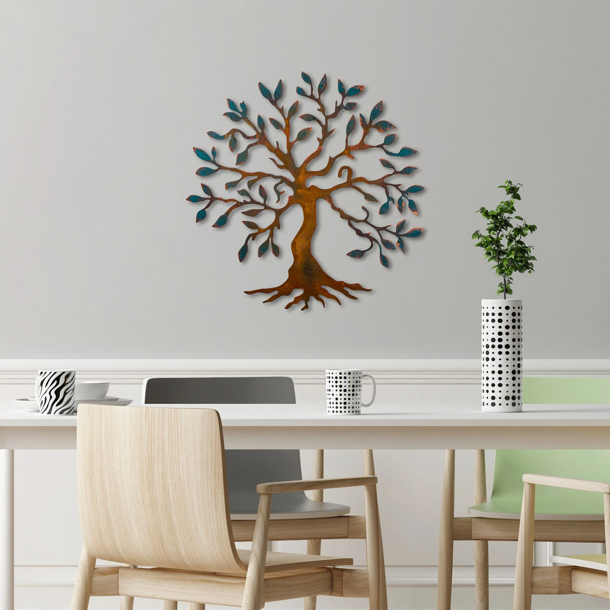 Aksesor dekorativ metalik për mur, Wallity, pemë, shumëngjyrësh, 60x60cm