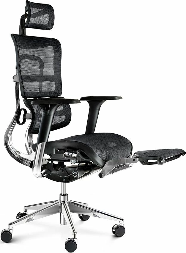 Karrige zyre Diablo Chairs V-Master, me mbështetëse këmbësh, tapiceri pëlhure, e zezë