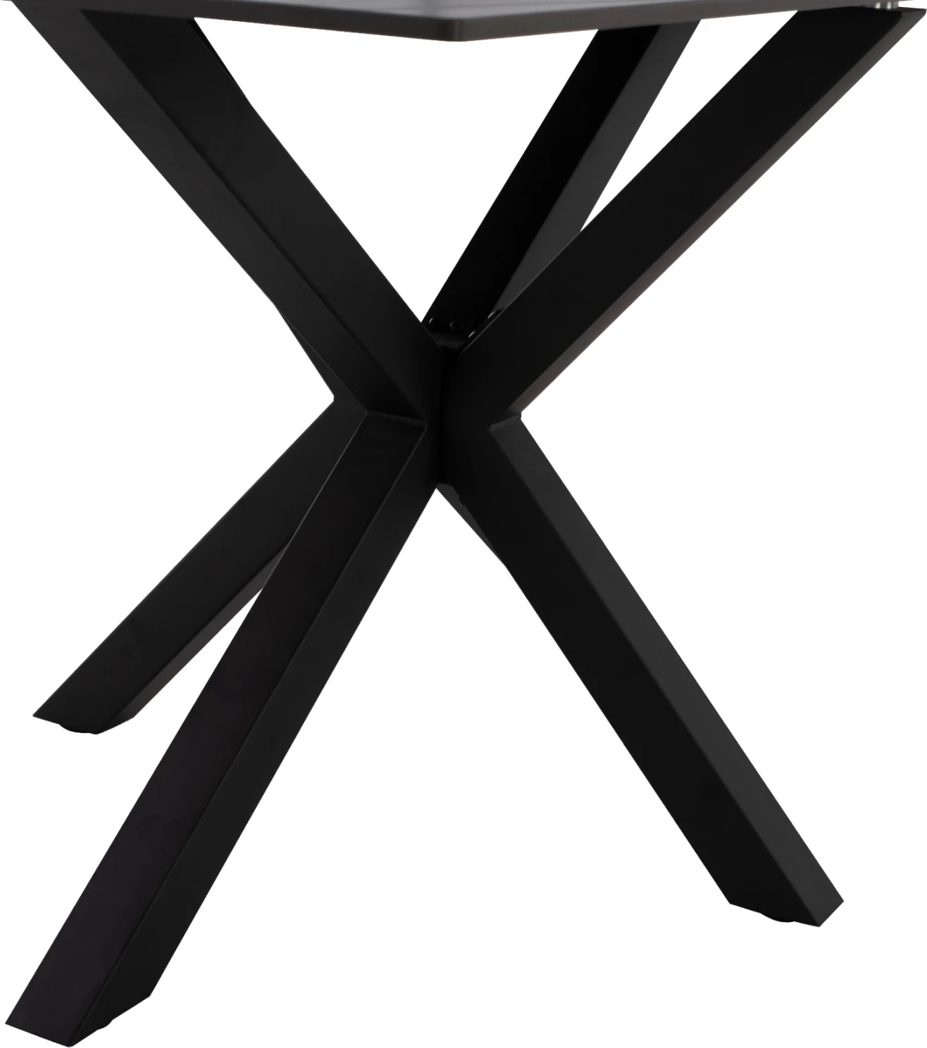 Tavolinë për ngrënie, gur i sinteruar, këmbë metali të zeza, 160x90x75 cm