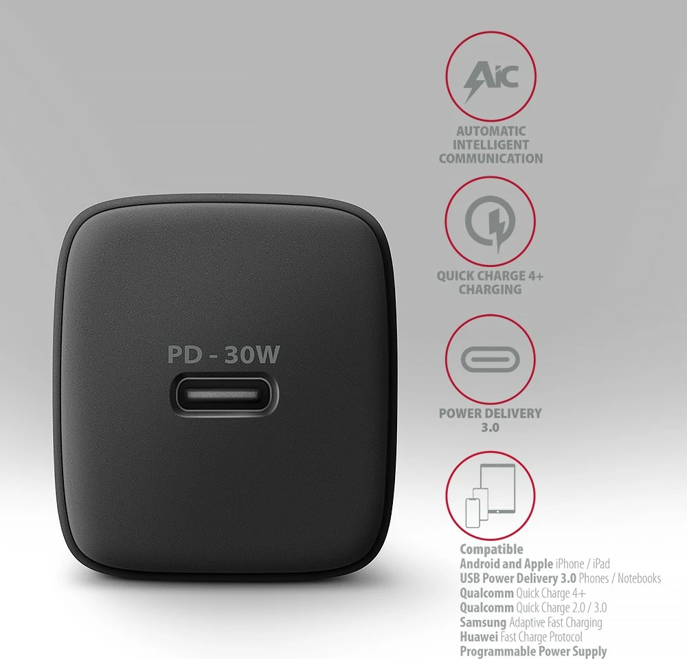 Karikues muri AXAGON ACU-PD30, 30W, 1x USB-C, i zi