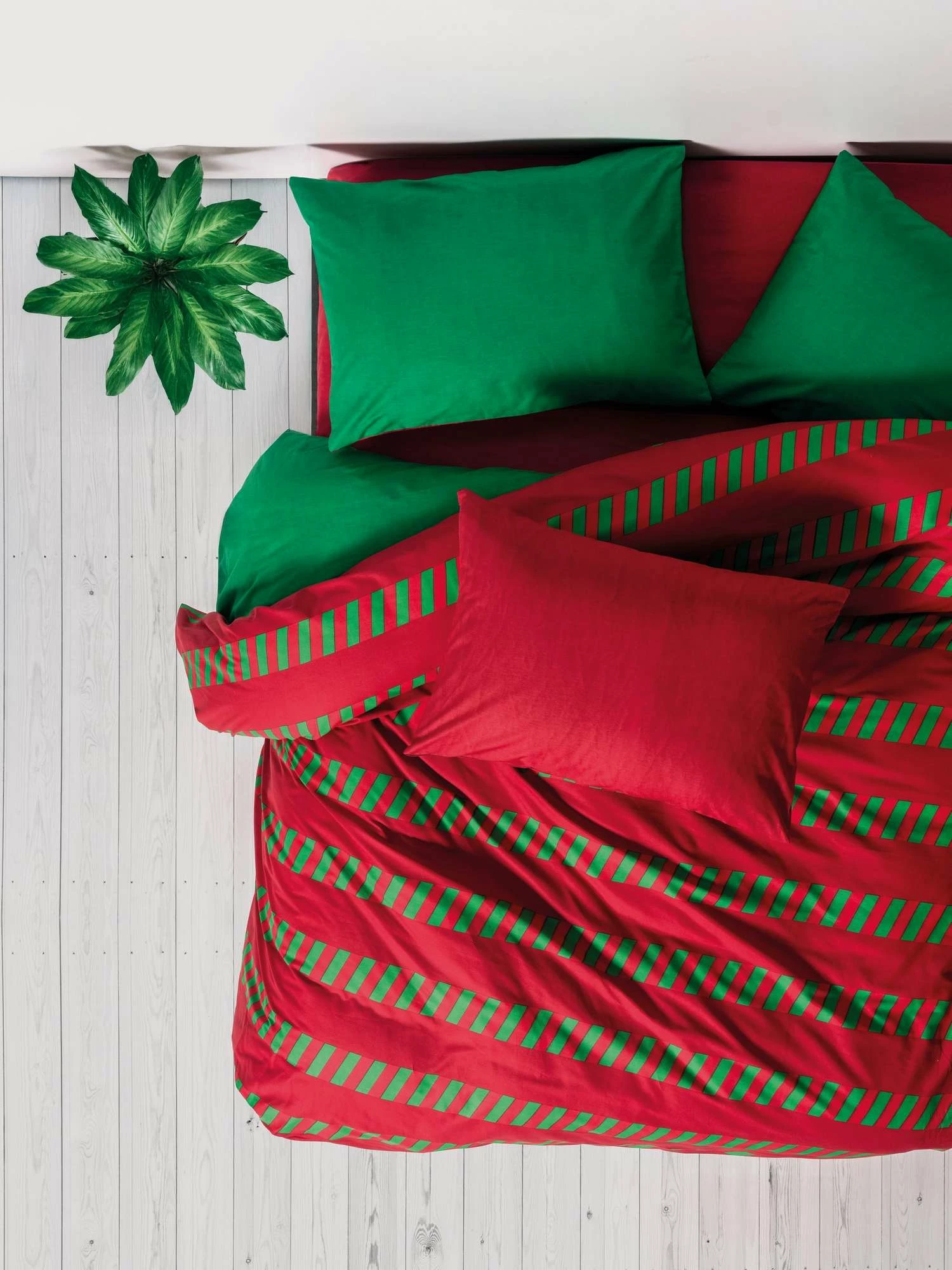 Set mbulesash për dyshek dopio, ngjyrë e gjelbër dhe e kuqe, L'essentiel, Ranforce, Holly