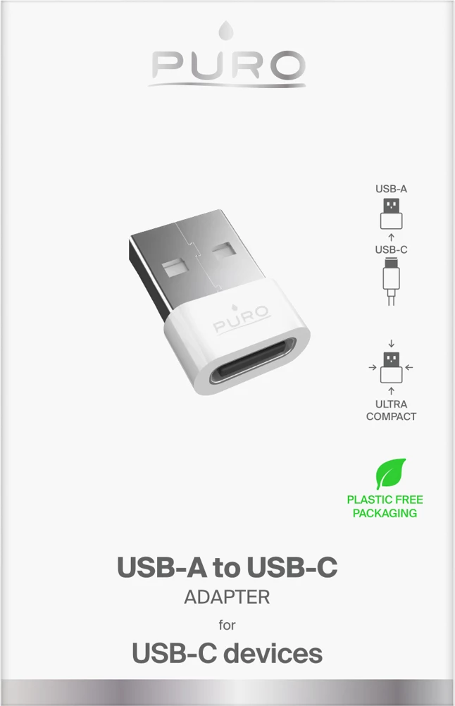 adapter USB Puro USB-C në USB-A, USB 2.0 480 Mbps, i bardhë