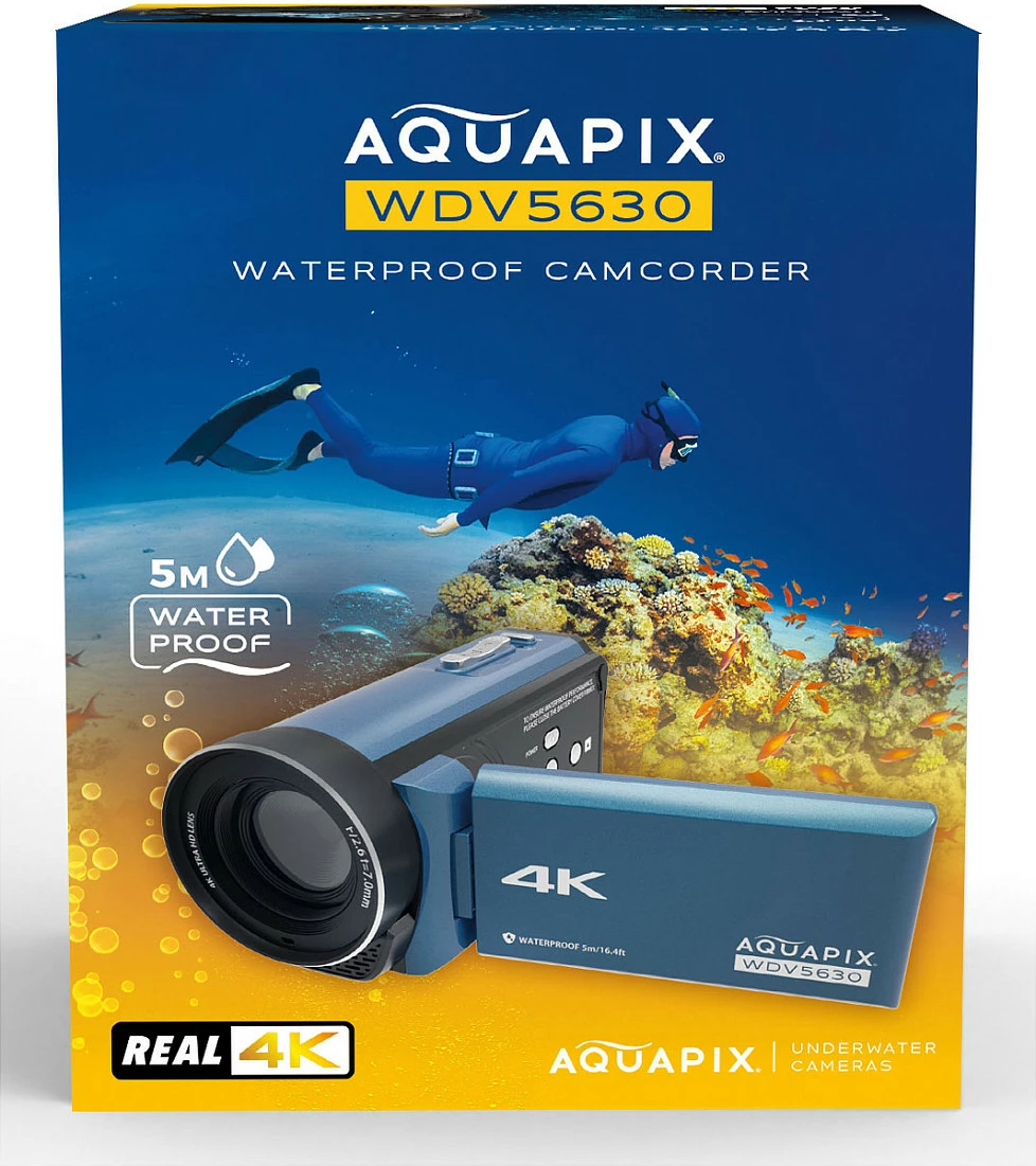 Kamerë video nënujore EasyPix Aquapix WDV5630, 4K Ultra HD, 13 MP, ekran 3", waterproof 5 m, 18x zoom, blu-gri