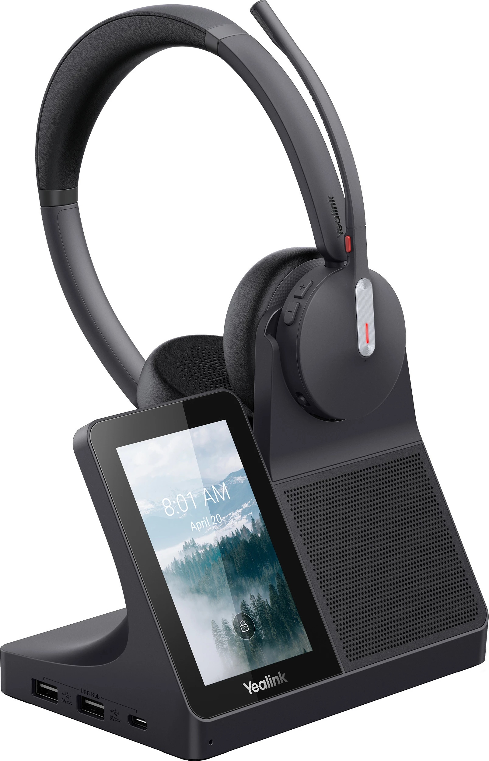 Kufje Yealink WH64 Dual, DECT + Bluetooth, me bazë USB-C, të zeza