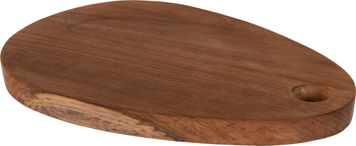 Dërrasë prerëse për kuzhinë, dru tik, ngjyrë natyrale, me vrimë për varje, FH4288, 20,5x30,5x2H cm