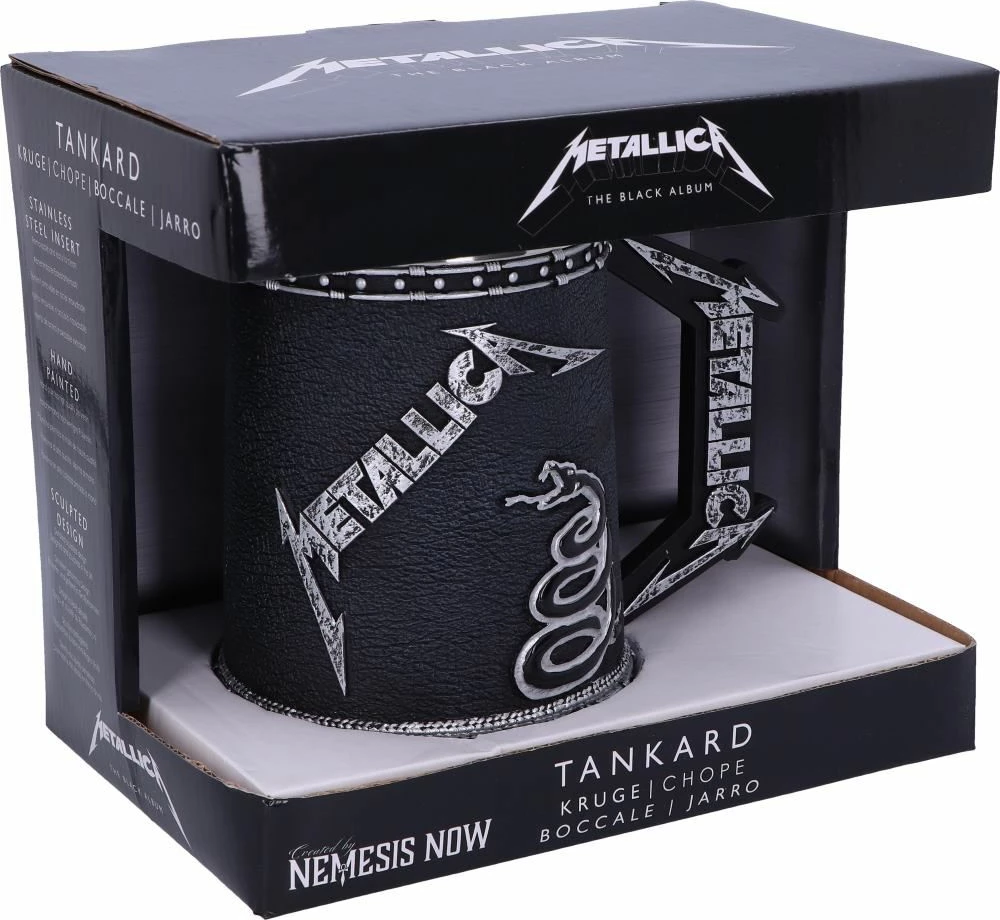 Mug dekorativ NEMESIS NOW Metallica The Black Album, rezinë me insert inox i heqshëm, i pikturuar me dorë, i zi