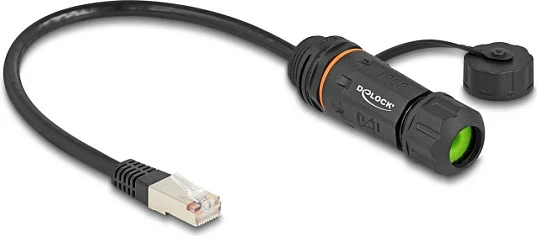 Kabllo rrjeti Ethernet DeLOCK RJ45 mashkull në RJ45 femër, Cat6A, IP68, 0.25m, me filet M20, e zezë