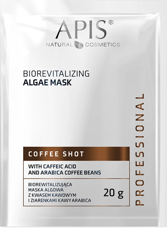 Maskë algash për femra APIS Coffee Shot Biorevitalizing me acid kafeje dhe kokrra kafe Arabica, 20g
