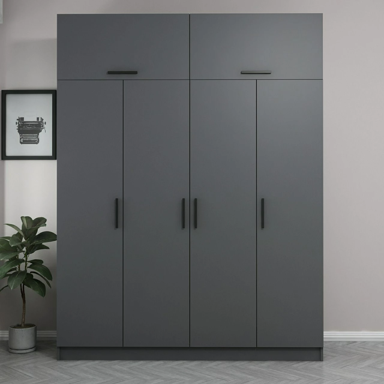 Dollap Hanah Home, Kale - 5264, ngjyrë antracit, 180x255x52cm