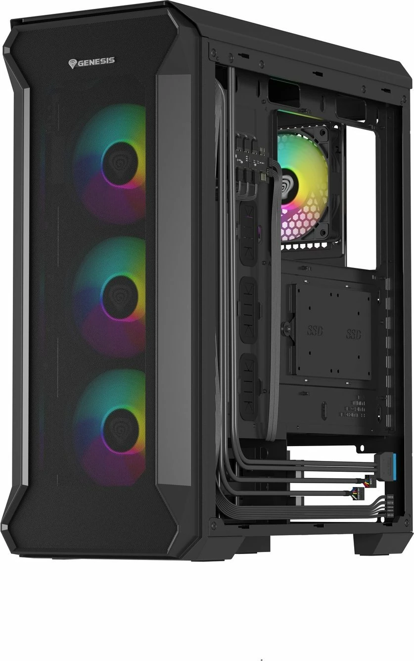 Kasë GENESIS Irid 505 ARGB V2 NPC-1518 Midi Tower ATX/Micro ATX/Mini-ITX, 4x120mm ARGB fan, xham i kalitur, e zezë