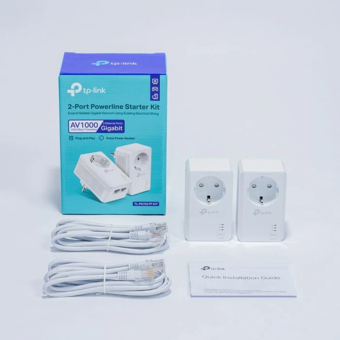 adapter Powerline TP-LINK TL-PA7027P KIT AV1000, 2x Gigabit, passthrough, set 2 copë, bardhë