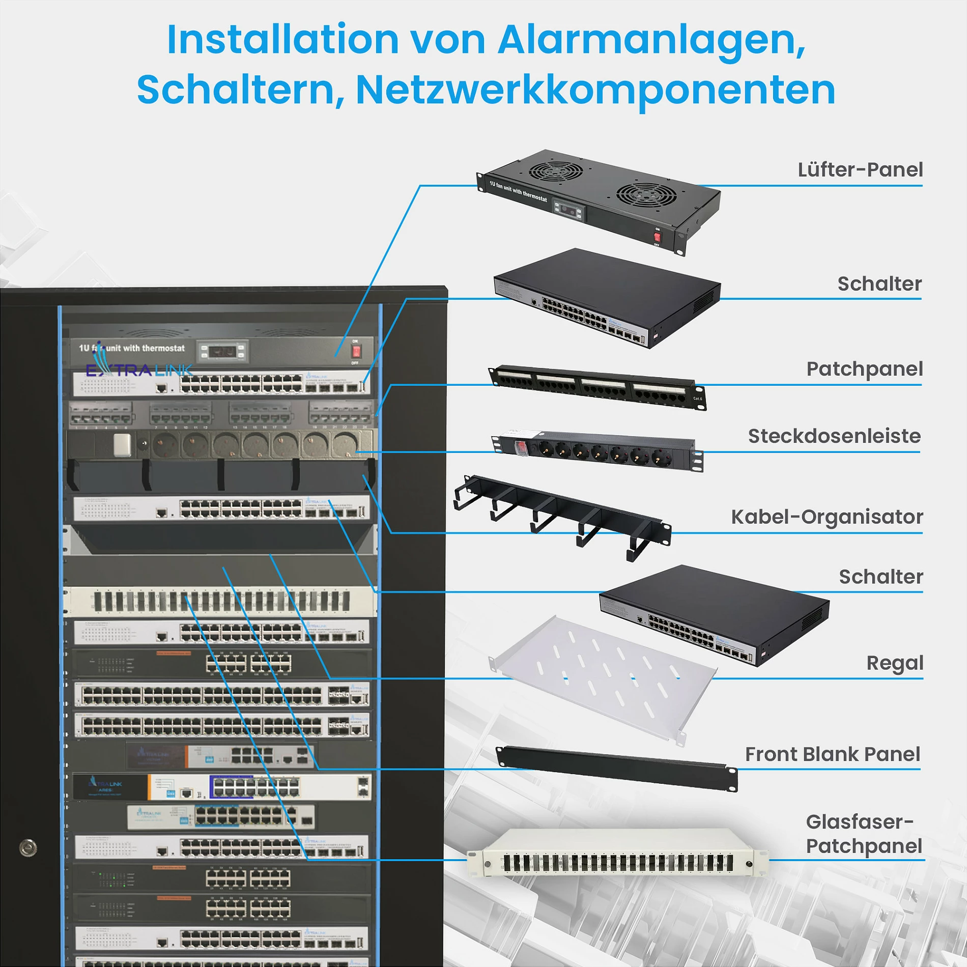 Kabinet rack Extralink 32U 600x600, 19", i zi